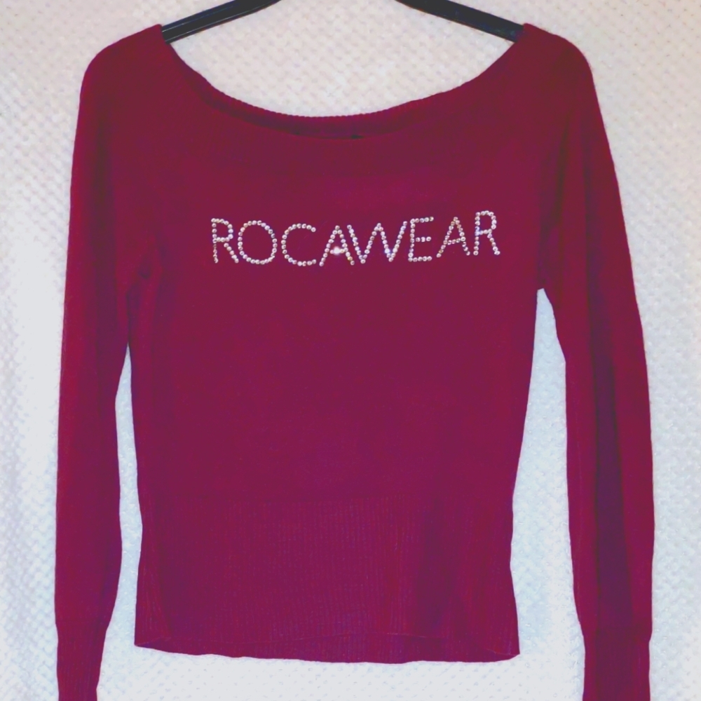 Rocawear Sweater Women's Size Large Color Purple Long Sleeve Diamond Letters